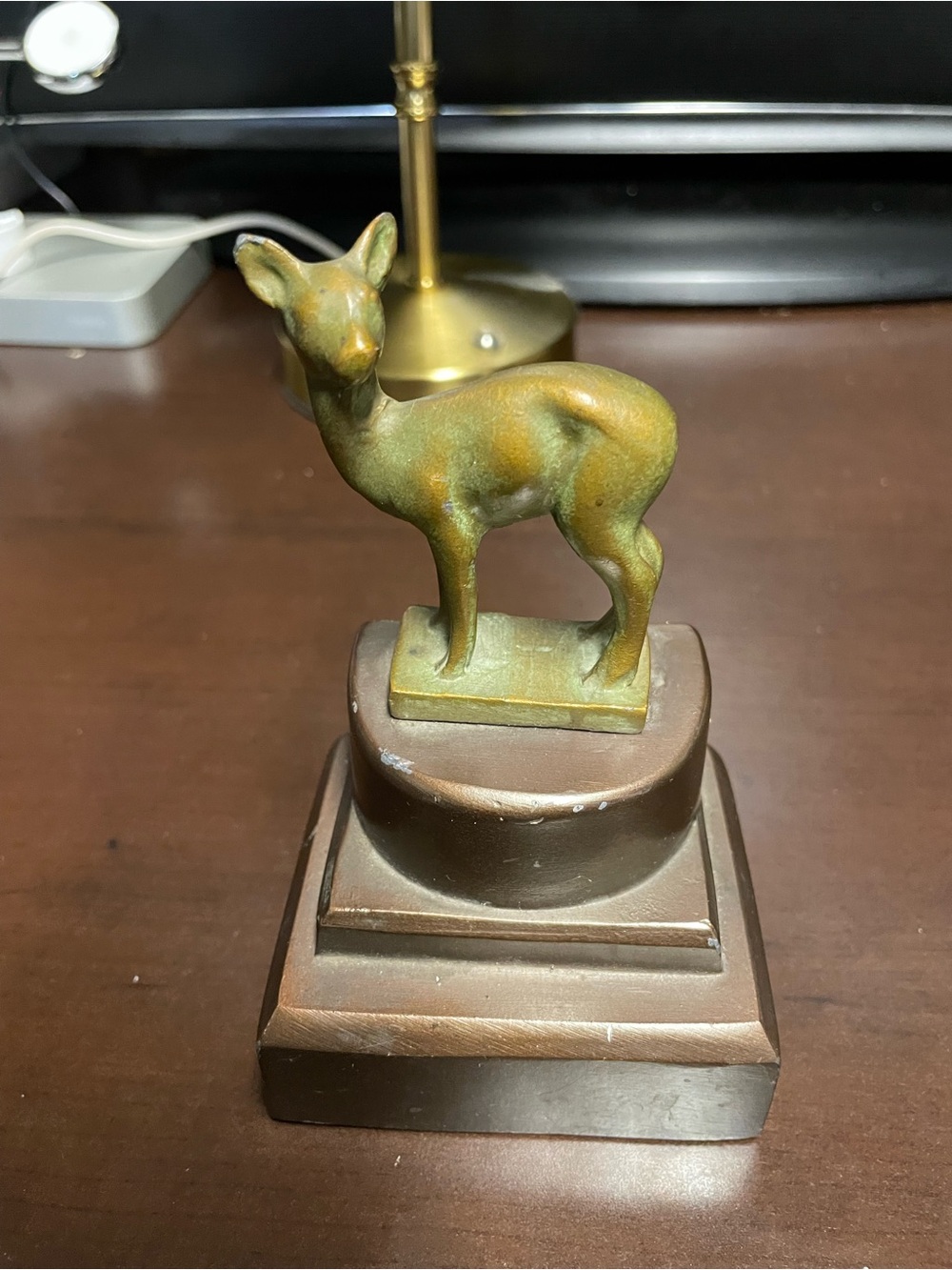Green Patina Deer Figurine Home Art Accent Vintage